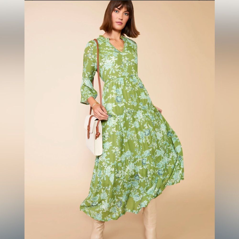 Spartina 449 Maisie Midi Dress Mystic Moss Dahlia Green XS NWOT